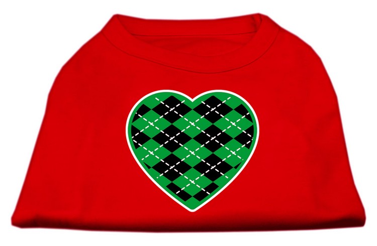 Argyle Heart Green Screen Print Shirt Red Lg